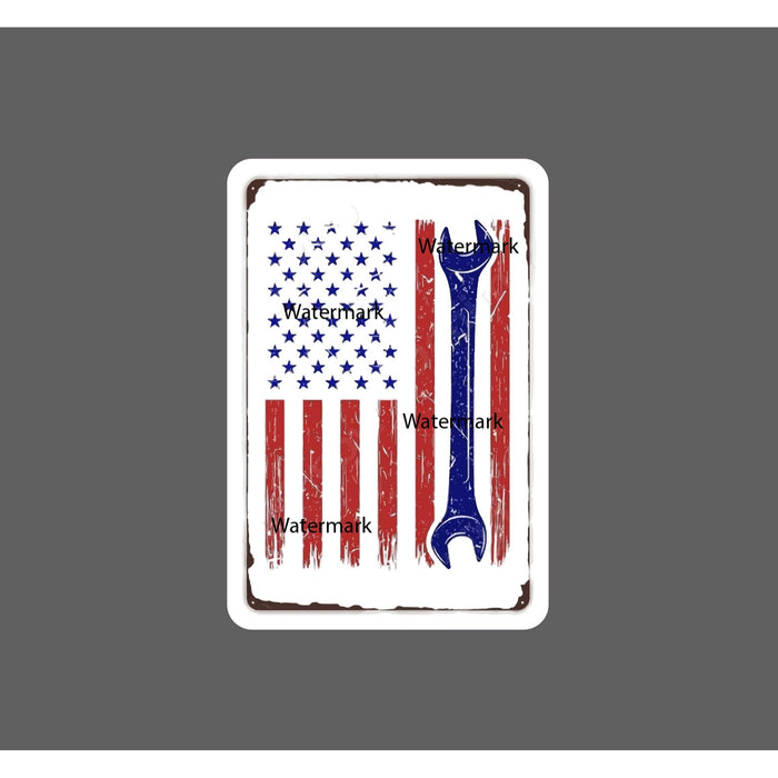 American Flag Wrench Sticker Work Labor