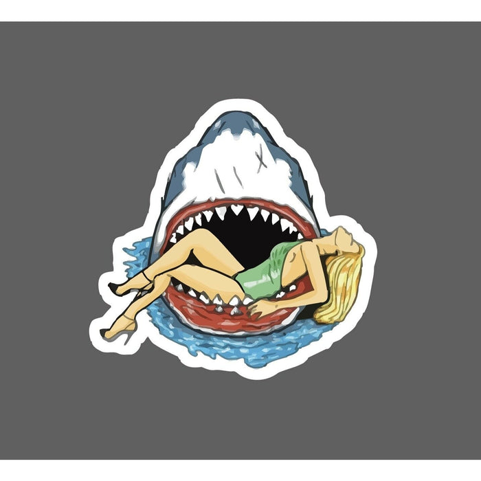 Shark Eating Woman Sticker Retro