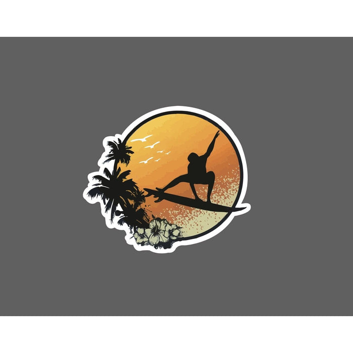 Surfer Sunset Sticker Tropical