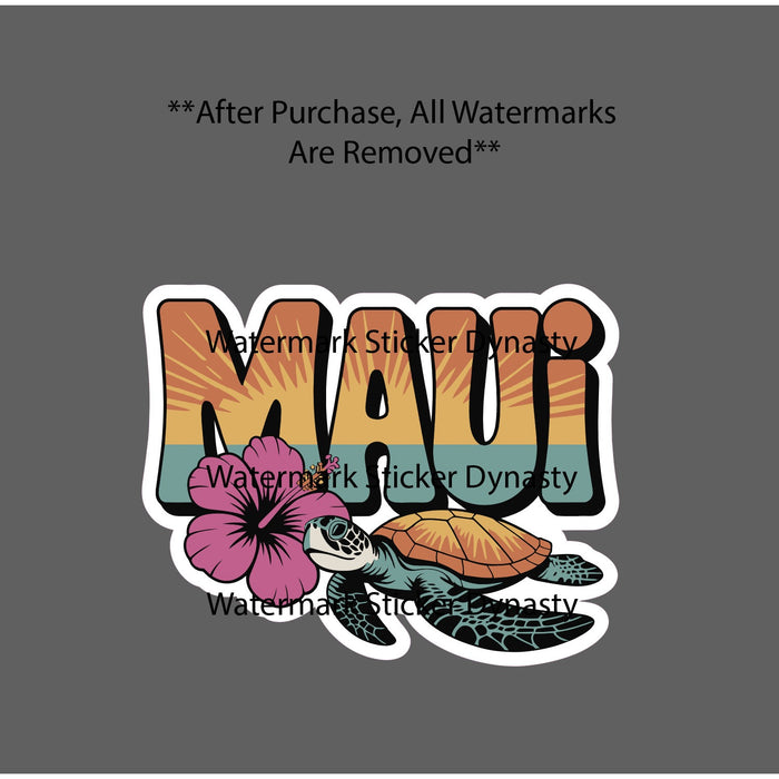 Maui Sticker Waterproof Decal Hawaii Sea Turtle Hibiscus Flower Beach Gift NEW