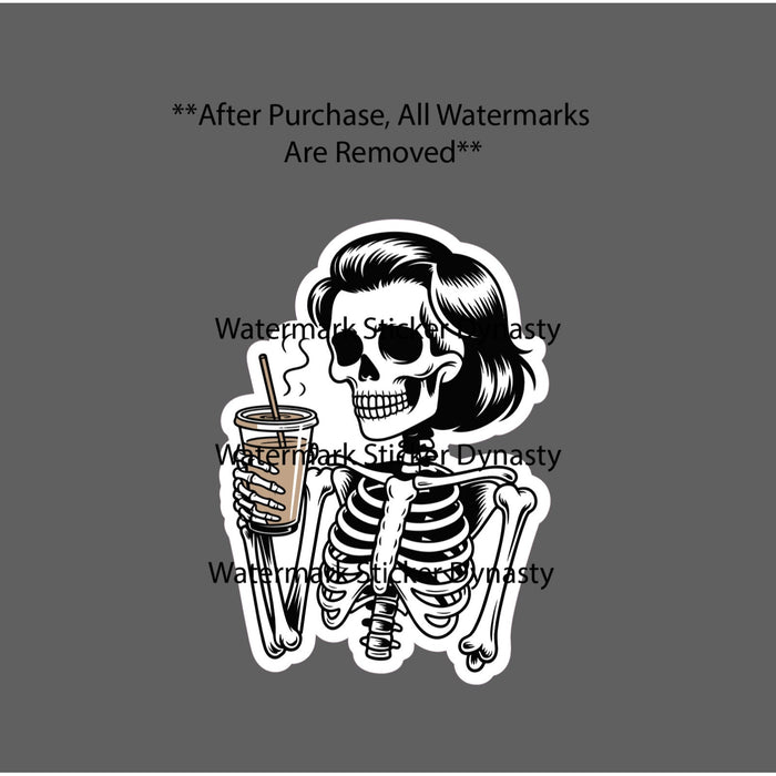 Skeleton Iced Coffee Sticker Waterproof Decal Woman Girl Brew Drink Gift NEW
