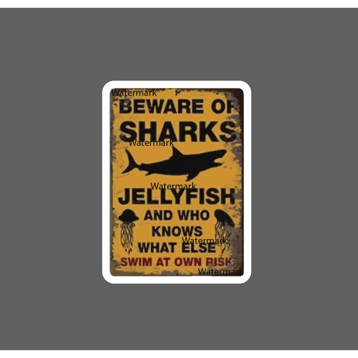 Beware of Sharks Sticker Jellyfish Caution