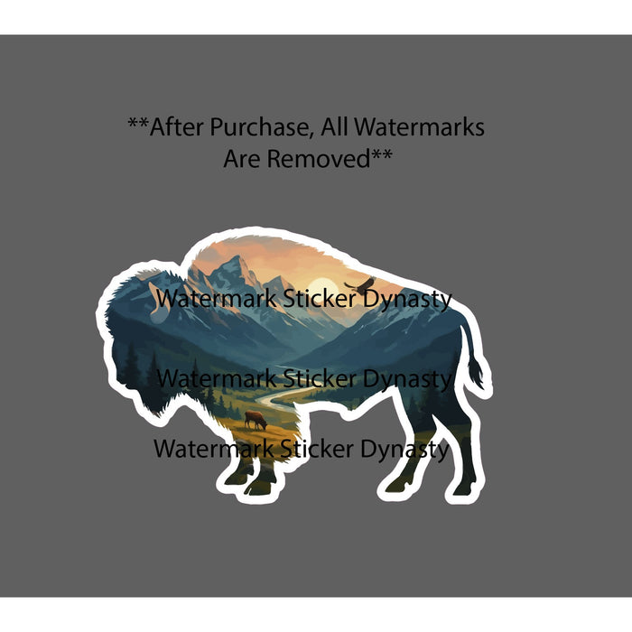 Bison Mountain Scene Sticker Waterproof Decal Outdoor Travel Wildlife Gift NEW