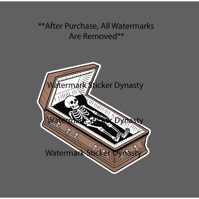 Skeleton In Casket Sticker Waterproof Decal Coffin Death Resting Bones Gift NEW