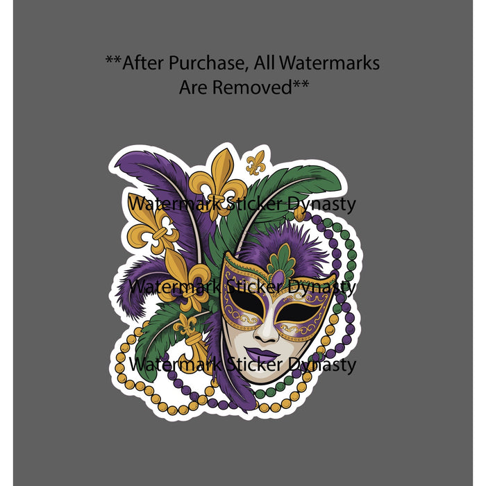Marti Gras Sticker Waterproof Decal Party Mask Beads Fleur-de-lis Gift NEW