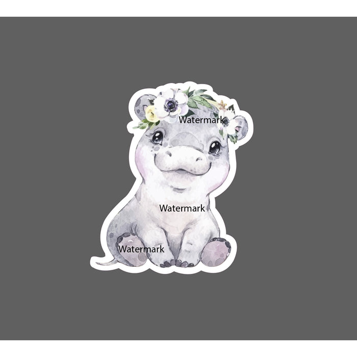 Baby Hippo Sticker Smile Cute Flowers NEW
