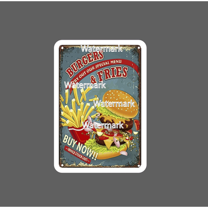 Burgers Fries Sticker Retro Ad