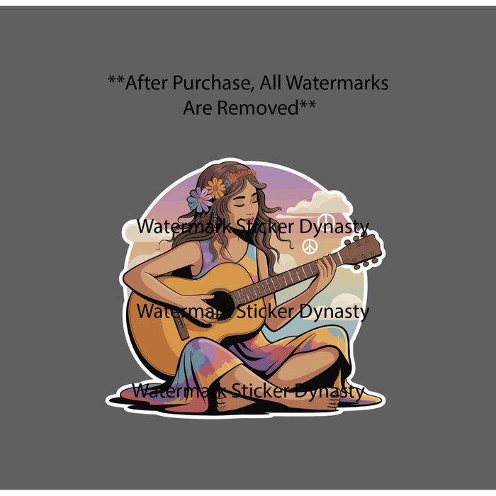 Hippie Girl Sticker Waterproof Decal Guitar Music Trippy Beach Gift NEW
