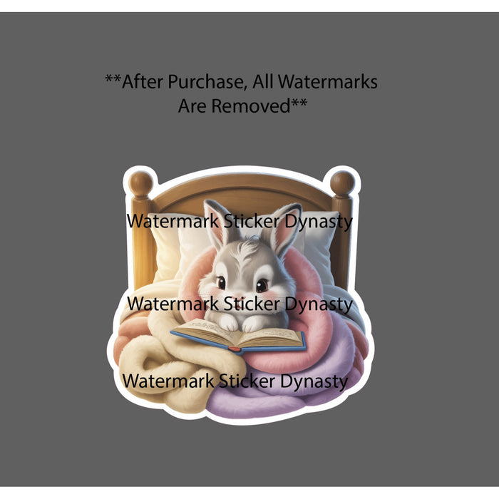 Rabbit Reading Sticker Waterproof Decal Reader Books Animal Cute Novel Gift NEW