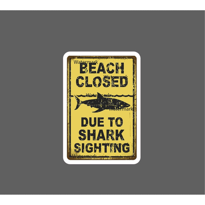 Beach Closed Sticker Shark Sighting Retro