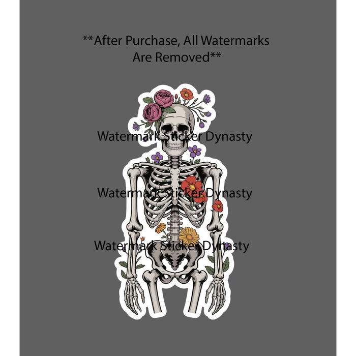 Skeleton Flowers Sticker Waterproof Decal Floral Bones Botany Nature Gift NEW