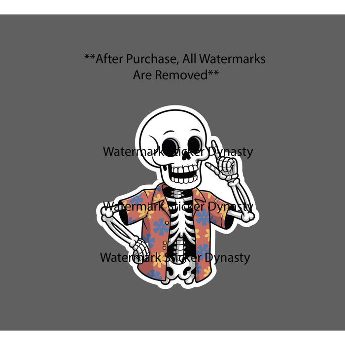 Skeleton Hawaiian Shirt Sticker Waterproof Decal Beach Ocean Tropical Gift NEW