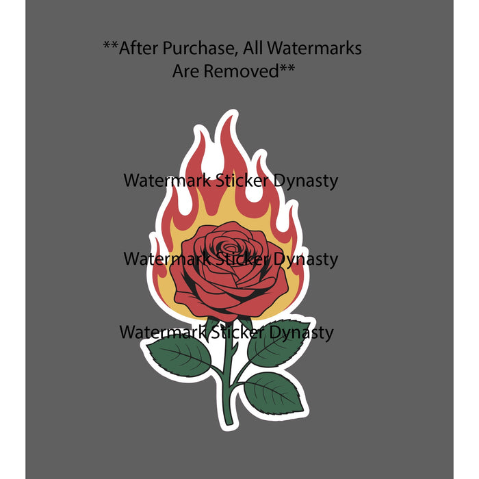 Rose On Fire Sticker Waterproof Decal Flames Floral Flower Art Artist Gift NEW