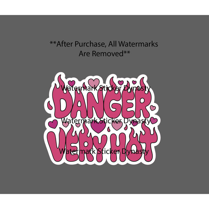 Danger Very Hot Sticker Waterproof Decal Pink Hearts Love Fire Flames Gift NEW