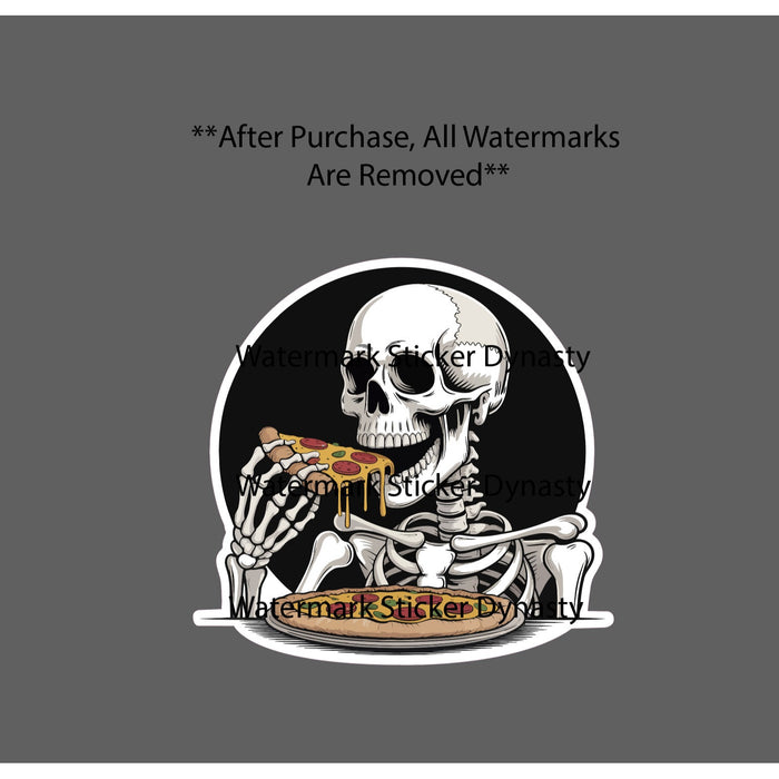 Skeleton Eating Pizza Sticker Waterproof Decal Food Realistic Cheese Gift NEW