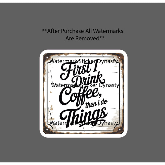 First Coffee Sticker Waterproof Decal Drink Brew Caffeine Retro Vintage Gift NEW