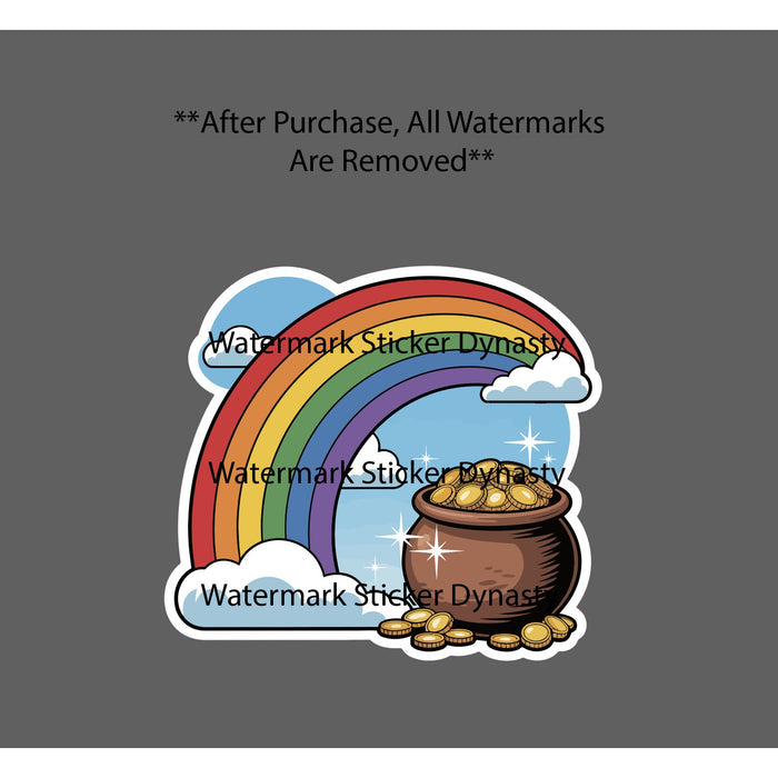 Pot of Gold Sticker Waterproof Decal Rainbow Clouds Fantasy Gift NEW