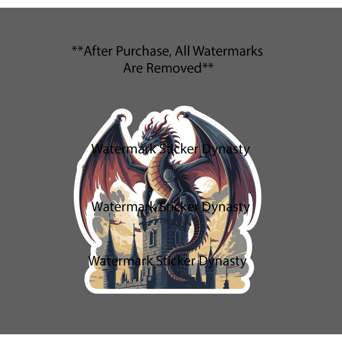 Dragon on Castle Sticker Waterproof Decal Fantasy Animal Beast Book Gift NEW