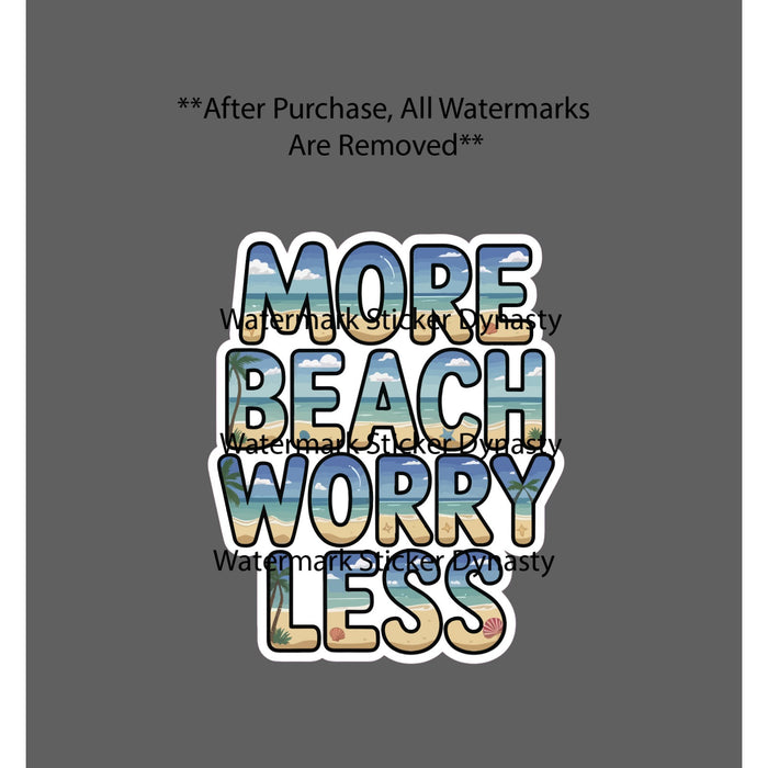 More Beach Worry Less Sticker Waterproof Decal Ocean Travel Palm Tree Gift NEW