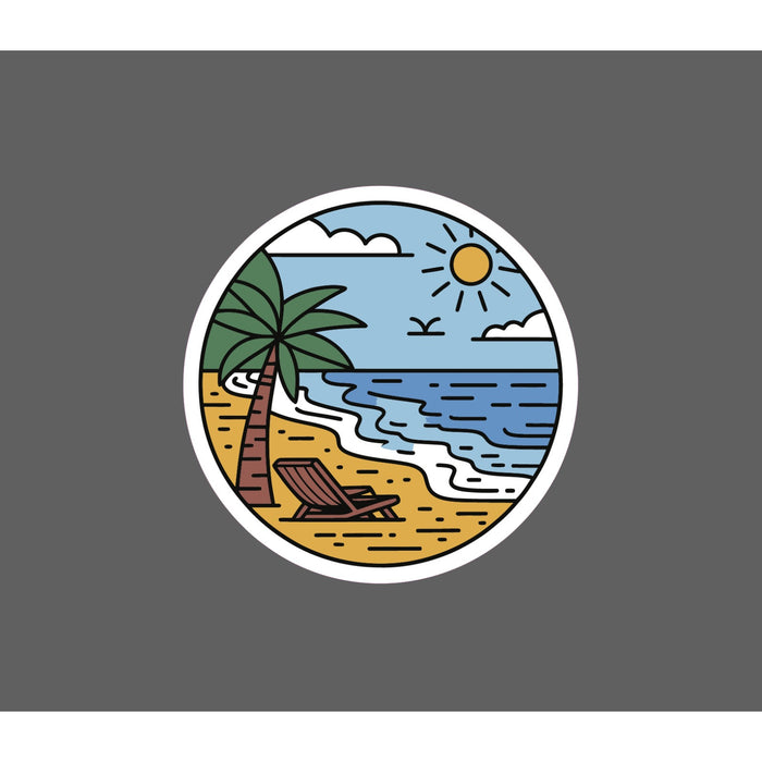 Beach Scene Sticker Line Drawing Simplistic Ocean Waves Gift Waterproof NEW