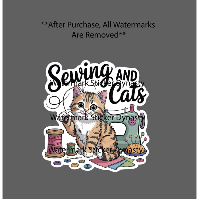 Sewing and Cats Sticker Waterproof Decal Kitten Animal Cute Hobby Craft Gift NEW