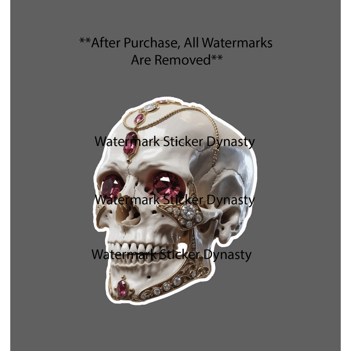 Skull Sticker Waterproof Decal Jewels Diamond Gold Rubies Gems Rich Gift NEW
