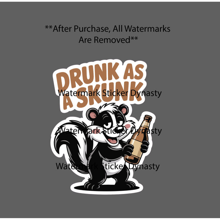 Drunk As a Skunk Sticker Waterproof Decal Beer Animal Drinking Funny Gift NEW
