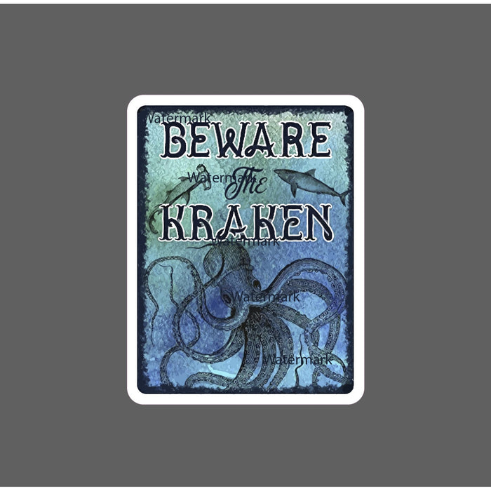 Beware The Kraken Sticker Ocean Warning