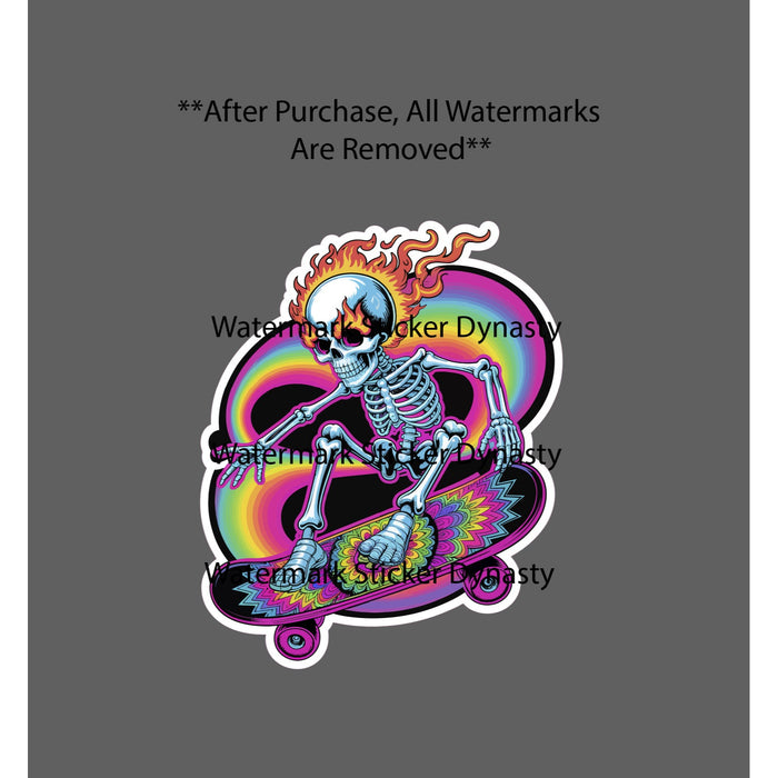 Skeleton Skateboarder Sticker Waterproof Decal Neon Trippy Abstract Gift NEW