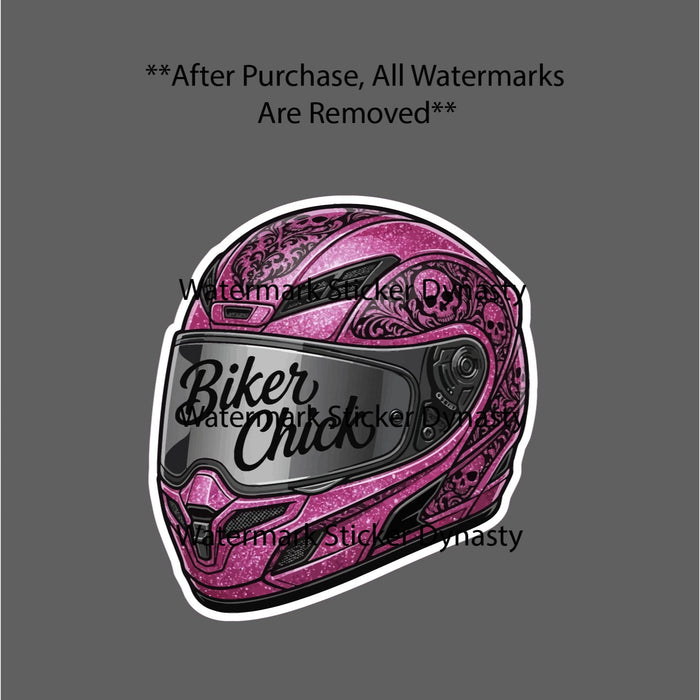 Biker Chick Sticker Waterproof Decal Pink Helmet Skull Hardcore Motorcycle NEW