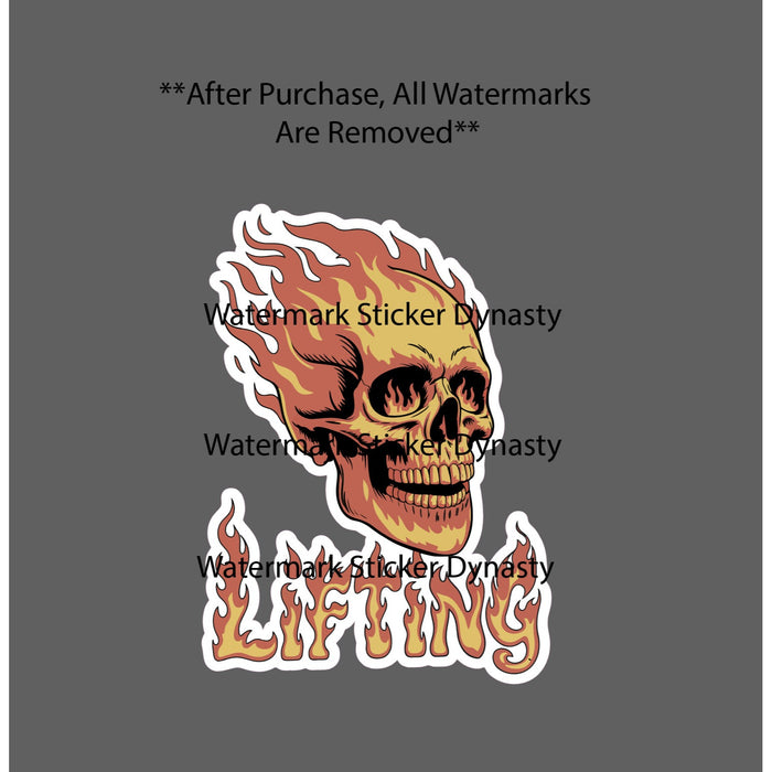 Lifting Skull Sticker Waterproof Decal Gym Workout Fitness Fire Flames Gift NEW