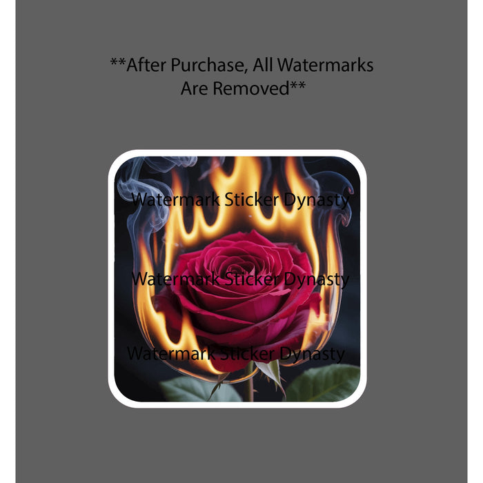 Rose on Fire Sticker Waterproof Decal Flames Flower Floral Abstract Art Gift NEW