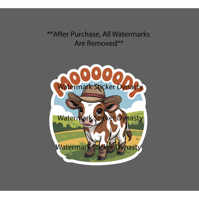 Moody Cow Sticker Waterproof Decal Calf Boots Cowboy Hat Farm Country Gift NEW