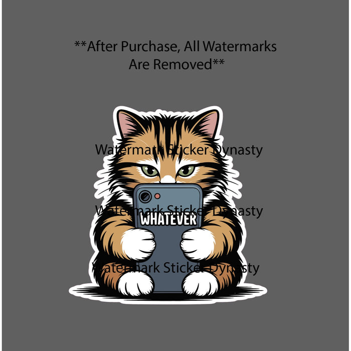 Cat On Phone Sticker Waterproof Decal Whatever Texting Social Media Gift NEW