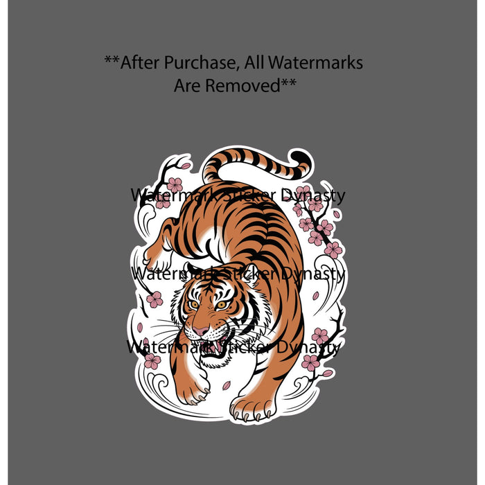 Traditional Japanese Tiger Sticker Waterproof Decal Cherry Blossom Cat Gift NEW
