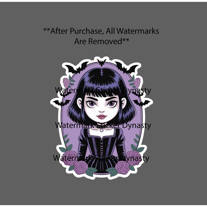 Goth Girl Sticker Waterproof Decal Cartoon Bats Doll Flower Floral Gift NEW