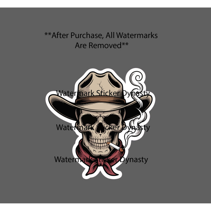 Cowboy Skull Sticker Waterproof Decal Smoking Cigarette Country Western Gift NEW