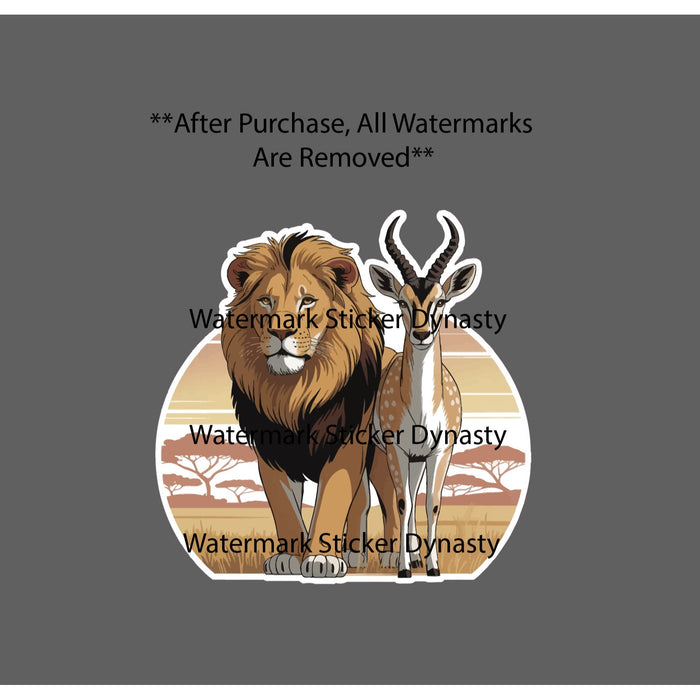 Lion and Antelope Sticker Waterproof Decal Africa Savannah Safari Gift NEW