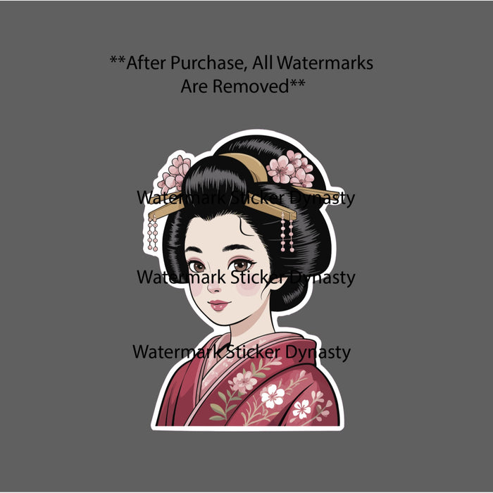 Japanese Woman Sticker Waterproof Decal Cartoon Beauty Floral Silk Gift NEW