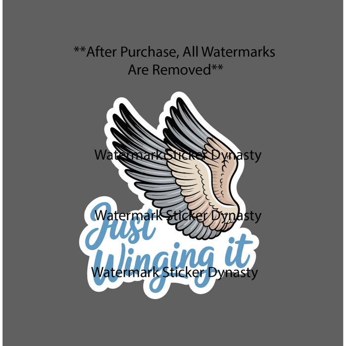 Just Winging It Sticker Waterproof Decal Wings Quote Funny Humor Gift NEW