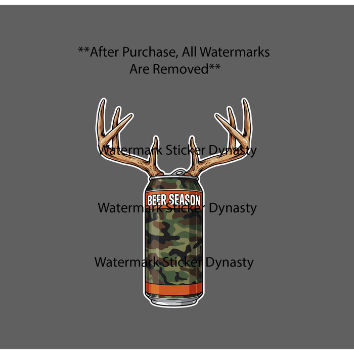 Beer Season Sticker Waterproof Decal Deer Antlers Hunting Camo Outdoor Gift NEW