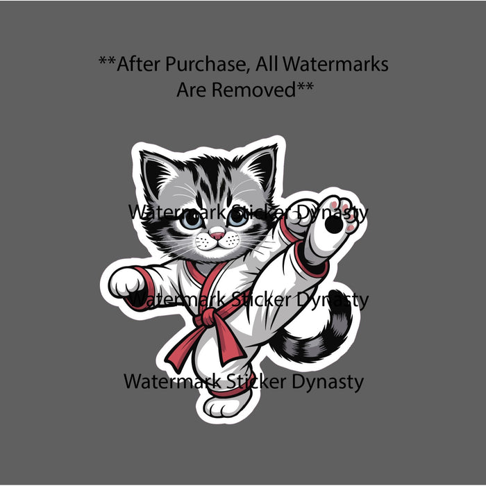 Kung Fu Kitten Sticker Waterproof Decal Fighter Cat Sports Cute Kawaii Gift NEW