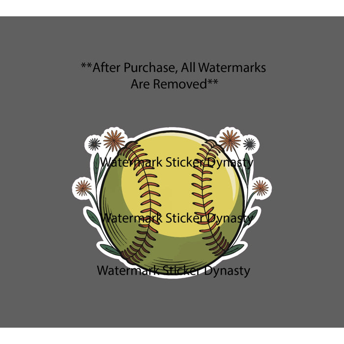 Softball Sticker Waterproof Decal Flower Floral Sports Game College Gift NEW