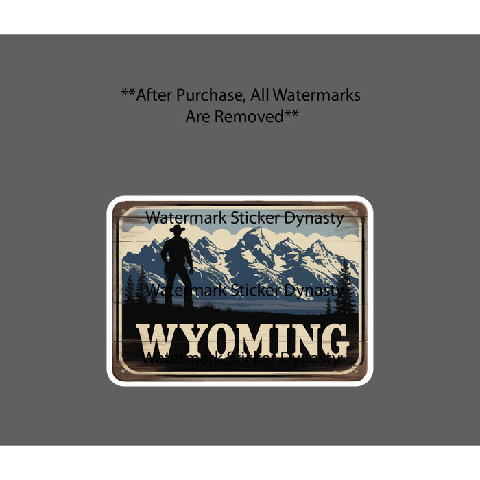 Wyoming Sticker Waterproof Decal State Cowboy Mountain Scene Outdoor Gift NEW