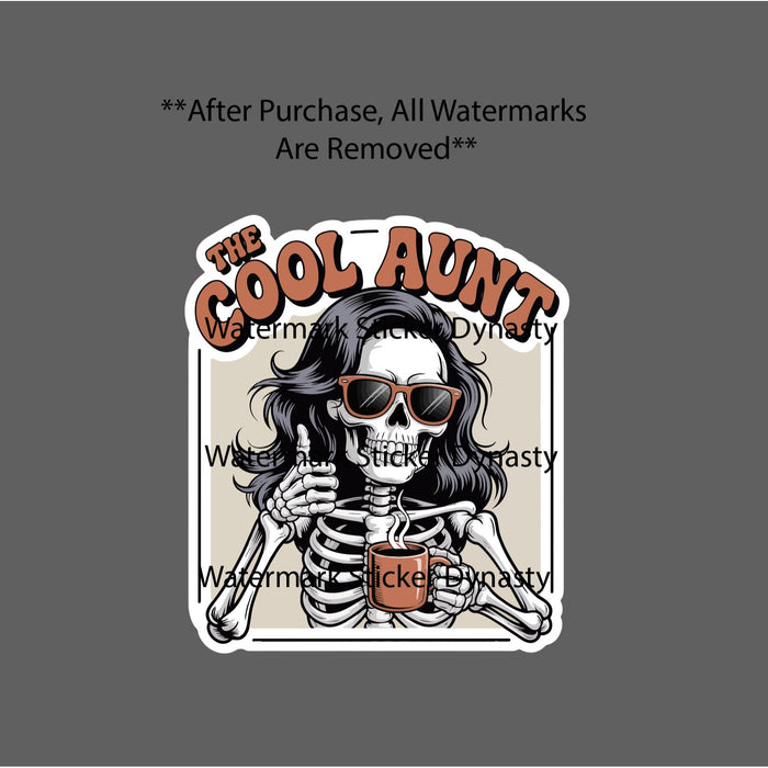 The Cool Aunt Sticker Waterproof Decal Skeleton Bones Coffee Gift NEW