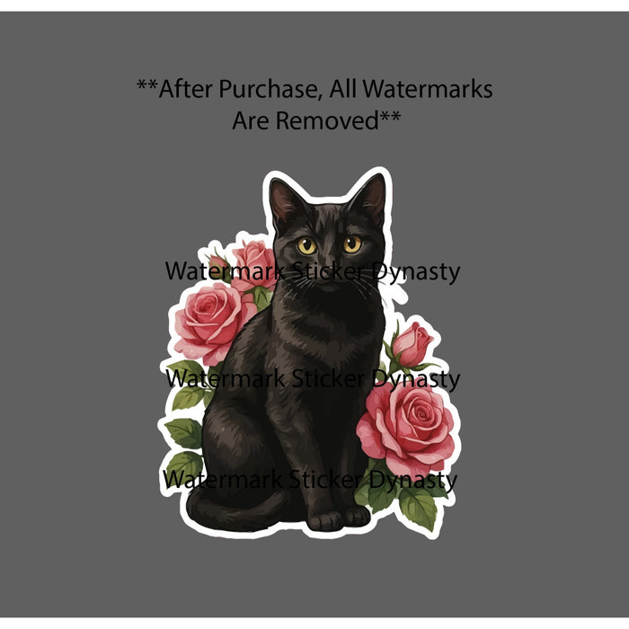 Black Cat Sticker Waterproof Decal Roses Flower Floral Animal Pet Gift NEW