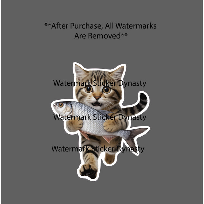 Scared Cat Sticker Waterproof Decal Fish Running Fear Kawaii Cute Funny Gift NEW