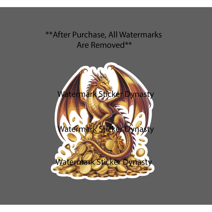 Golden Dragon Sticker Waterproof Decal Animal Coins Money Cash Fantasy Gift NEW