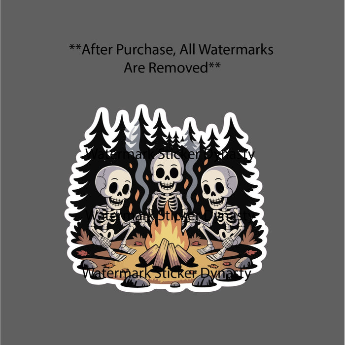 Skeletons Camping Sticker Waterproof Decal Outdoor Fire Flames Woods Gift NEW
