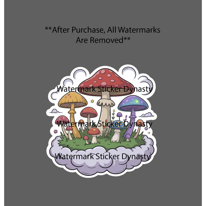 Mushroom Island Sticker Waterproof Decal Clouds Fantasy Fungi Food Gift NEW